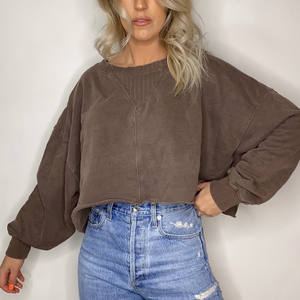 Brown cropped Crewneck sweatshirt